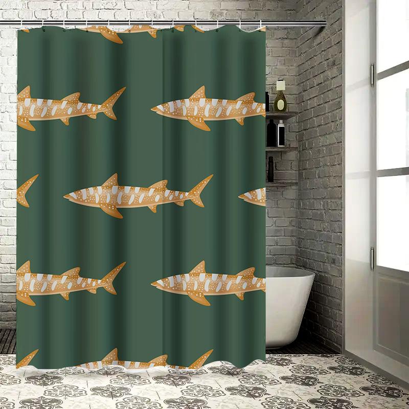 Modern Simple Shark Print Shower Curtain Waterproof Bathroom Decor Customizable Size Available Green Wall Art Decoration Home Fu