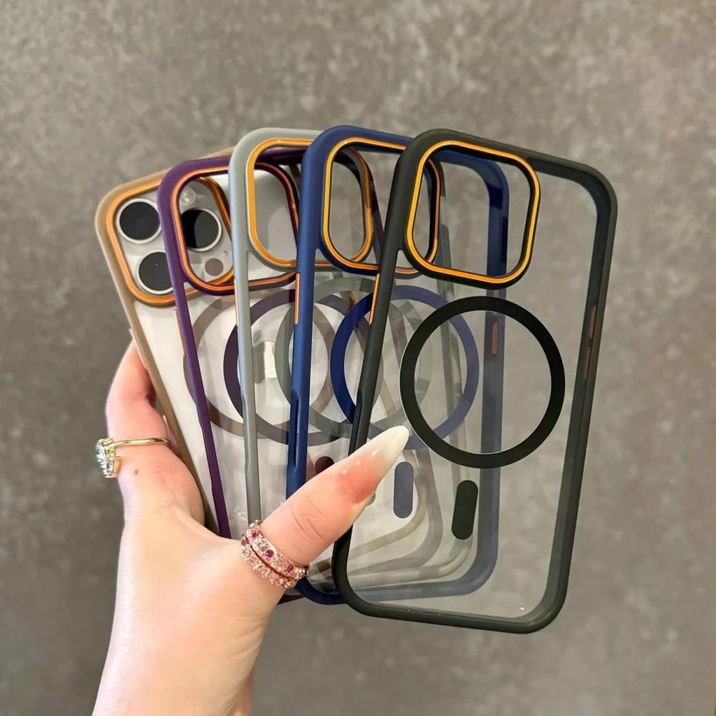 Luxury Transparent Magsasfe Case for iPhone 16 15 14 Plus 13 12 11 Pro Max Color Bumper Shockproof Magnet Wireless Charge Cover