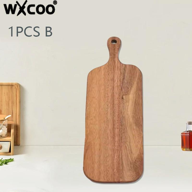 WXCOO1pc Long Handle Food Boards Kitchen Solid Wood Cutting Board Cake Dessert Tray Acacia Wood Food Boards Kitchen Supplies