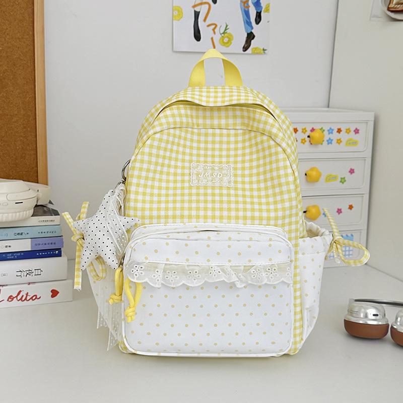 Schoolbag Milk Fufu Plaid Corrugated Lace Heart Travel Small Backpack Sweet Wind Student Party Big Sweet Bag