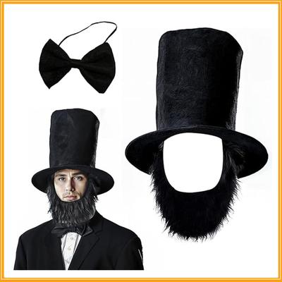Halloween Black Uncle Sam High Hat Bow Tie Beard Bow Tie Set Black Humorous and Funny Gentleman Hat