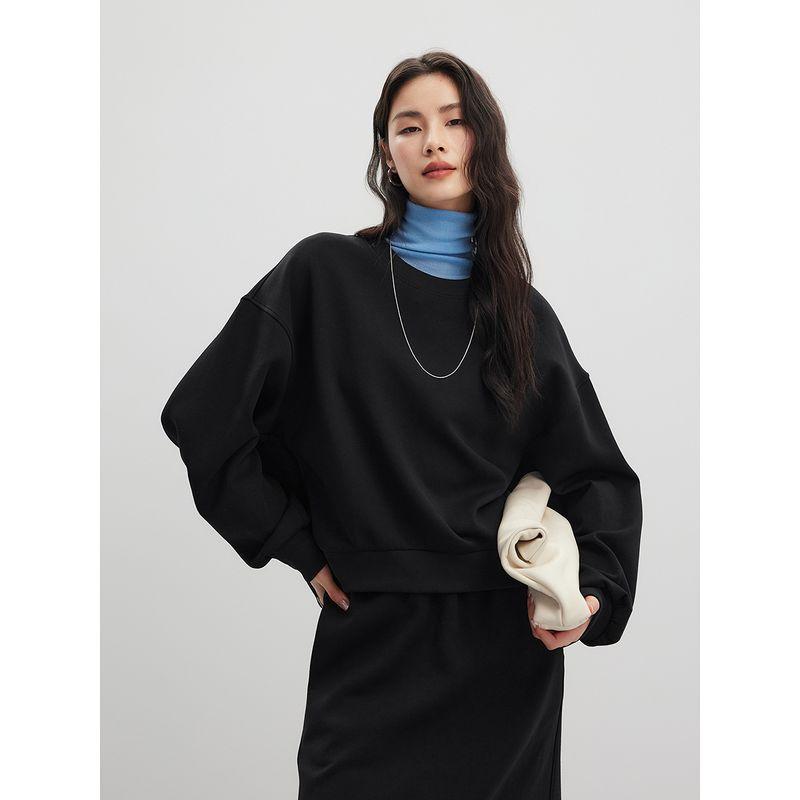 

Newborn Cotton Cleanfit Air Layer round Neck Sweatshirt Suit Women 25 Spring Dark Gray Straight Sweatpants/Bathroom Skirt Black-Sweatshirt M