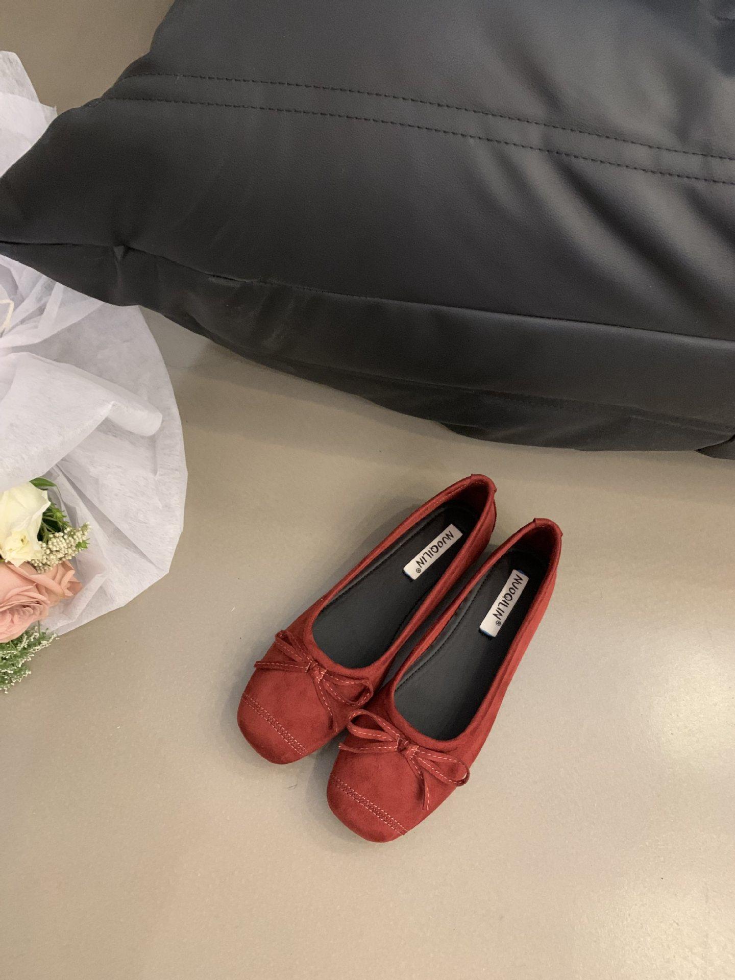 Women s Shoes French Style Bow RedFlatShoesGrandma Shoes Spring Summer Slip OnLazy Shoes Soft Pumps VintageZi 35