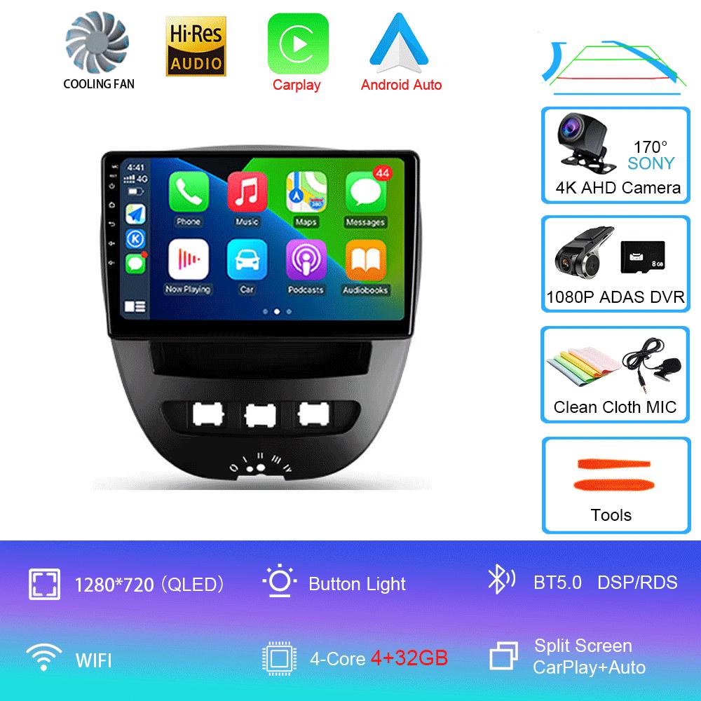 Android 14 Carplay Auto Multimedia Player Car Radio For Peugeot 107 Citroen C1 Toyota Aygo 2005 -2014 DSP Stereo 2din Head Unit
