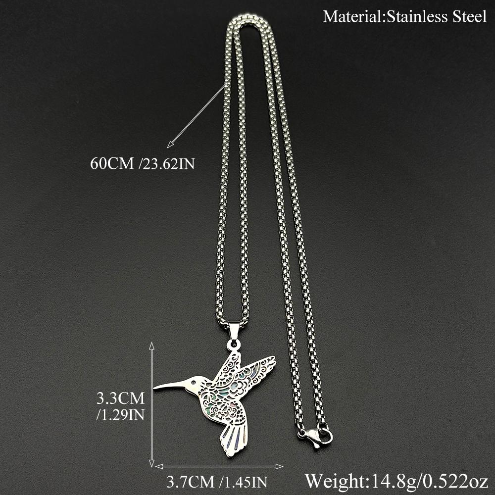Hollow Hummingbird Imitation Abalone Shell Pendant Necklaces for Women Men Stainless Steel Gold Silver Color Bird Chain Jewelry