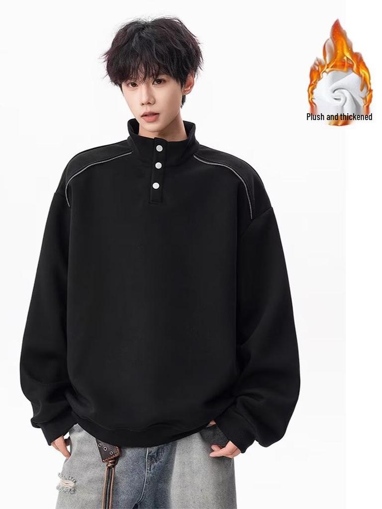 Men's Autumn Trendy Half-Zip Stand Collar Velvet Hoodie