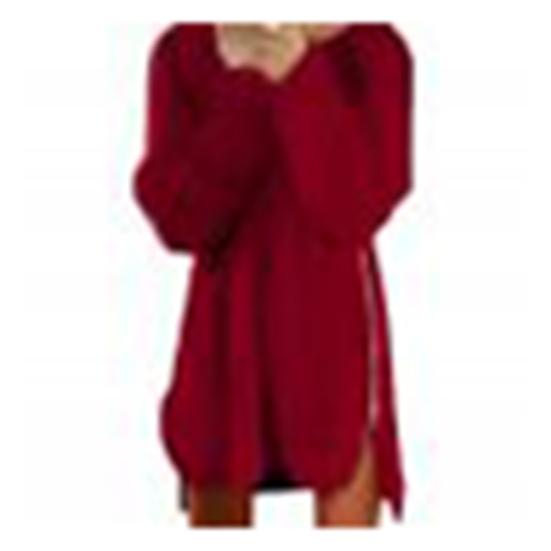 

Женское платье сплошного цвета с боковой молнией сексуальное мини-платье-свитер с длинным рукавом и круглым вырезом на весну M вино красного