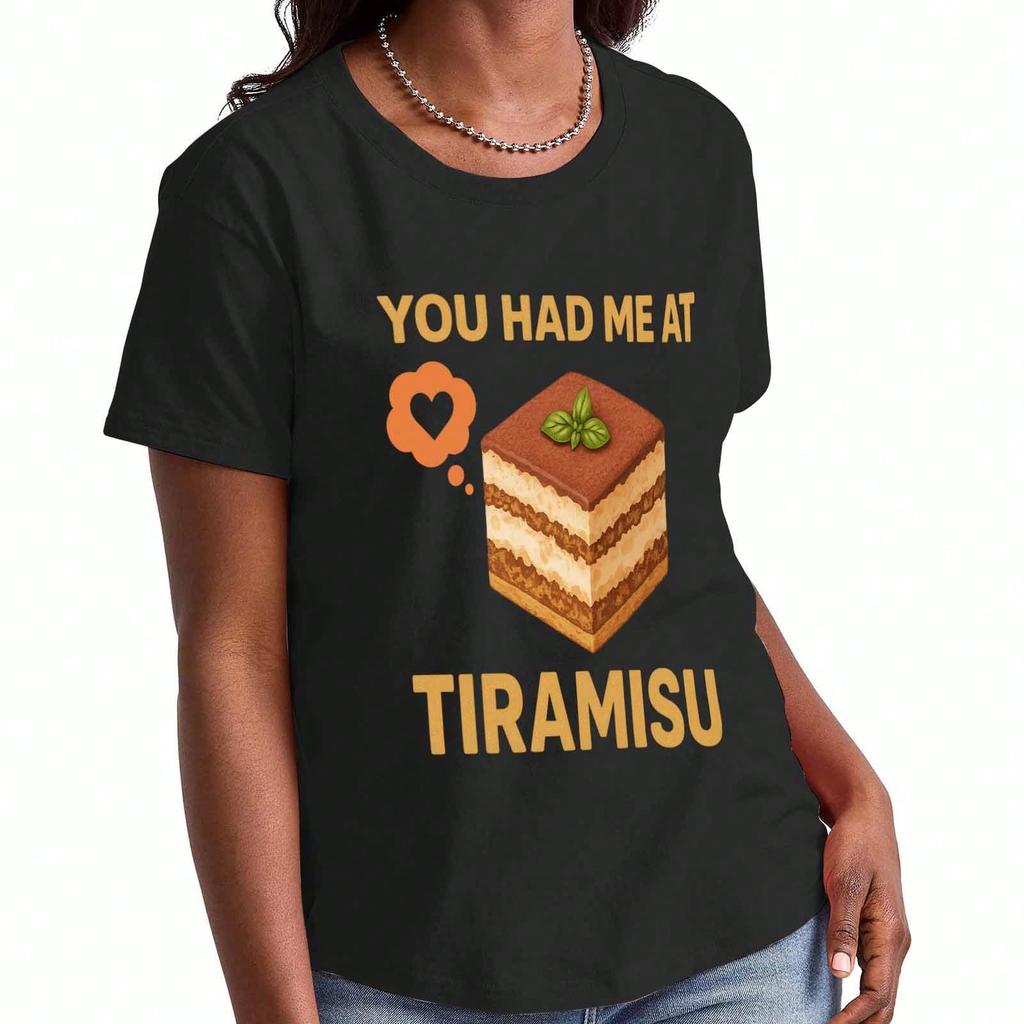 T-shirt en Coton pour Femme Dessert Gâteau Tiramisu, Impression de Haute Qualité en Coton Pur, Durable, Mode Décontractée. Cadeau Parfait Pour Les Amateurs De Desserts, Idéal Pour Le Quotidien