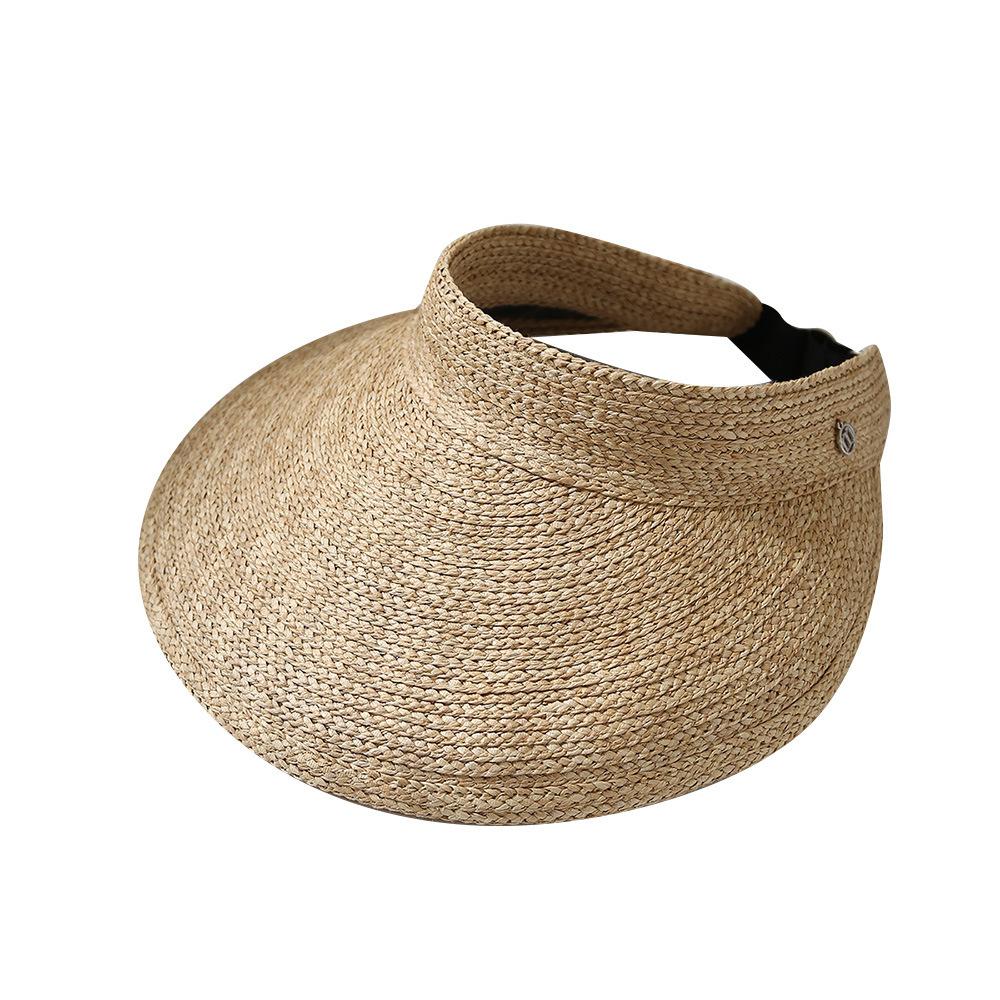 Straw empty top sun protection hat sun hat women's summer foldable seaside sun hat small fresh adjustable headband straw hat
