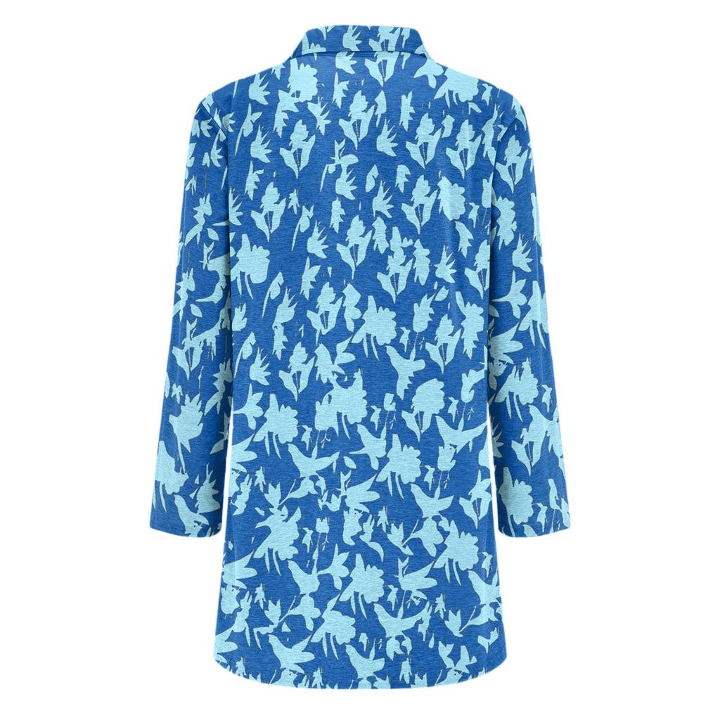 Women's Casual Fashion Floral Print Long Sleeve Mid-Length Cardigan Jacket