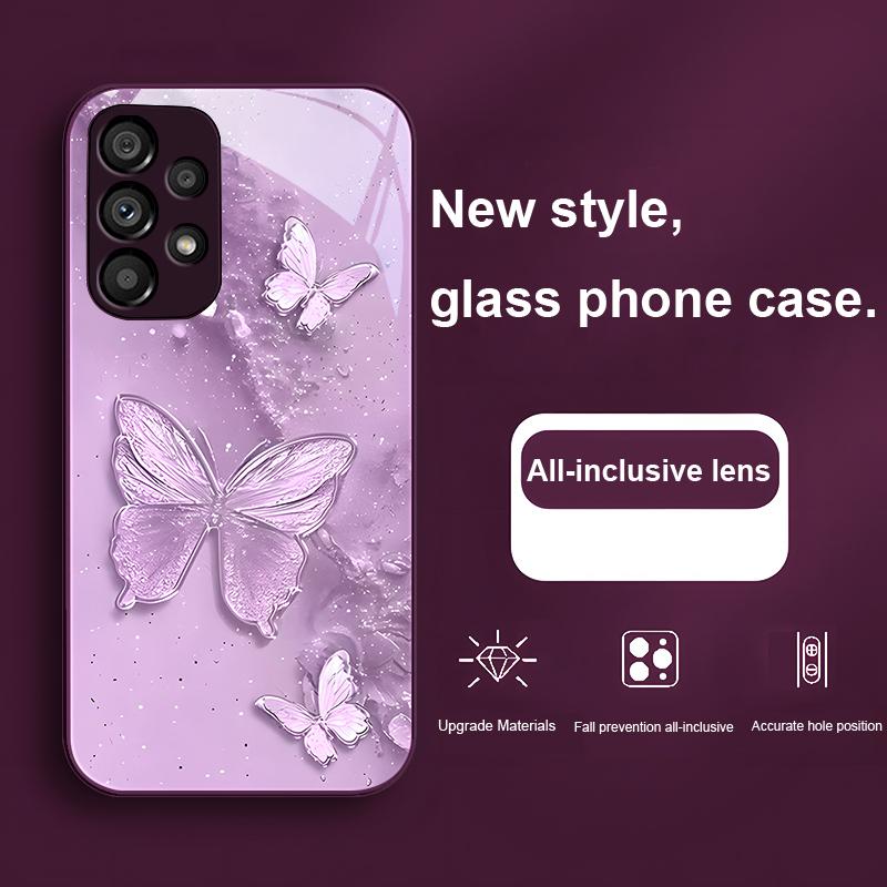 Golden Butterfly Pink For Samsung Galaxy S23 U Ltra 24 Plus S20 21 FE S25 Ultra A70 A72 73 51 52 53 Tempered Glass Phone Case