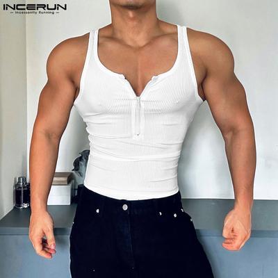 Men Summer Sleeveless Rib Tanks Casual Strap Tops