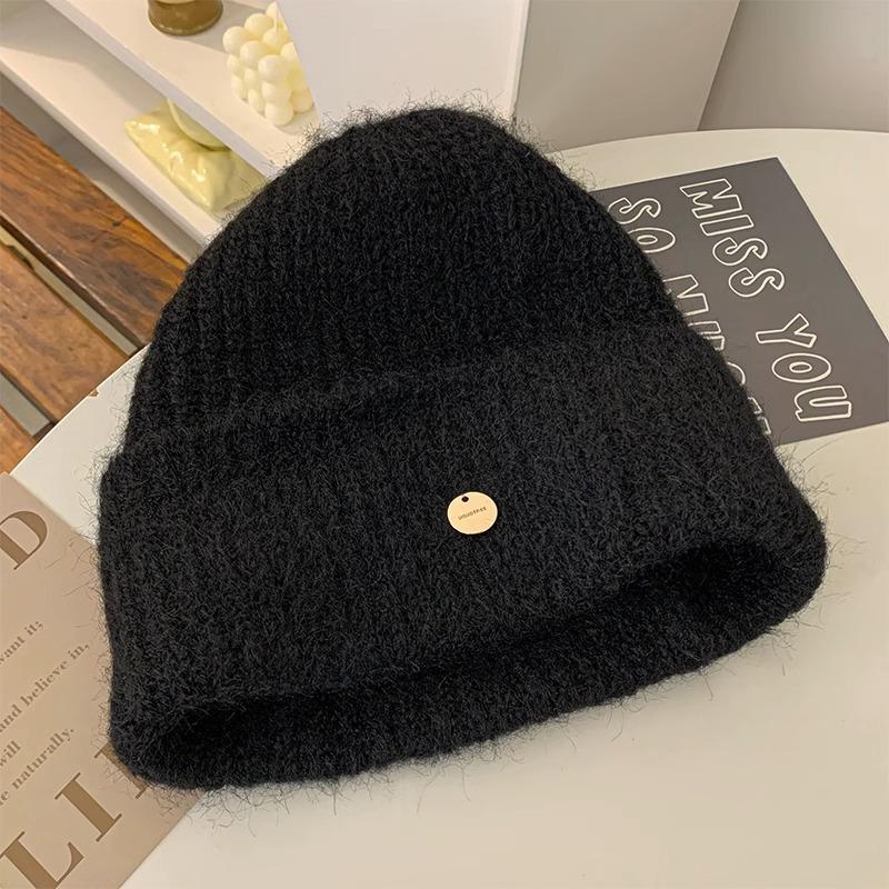 Autumn and Winter Korean Style Large Head Circumference Loose Knitted Pile Hat Showing Face Small Warm and Thickened Ear Protection Hat