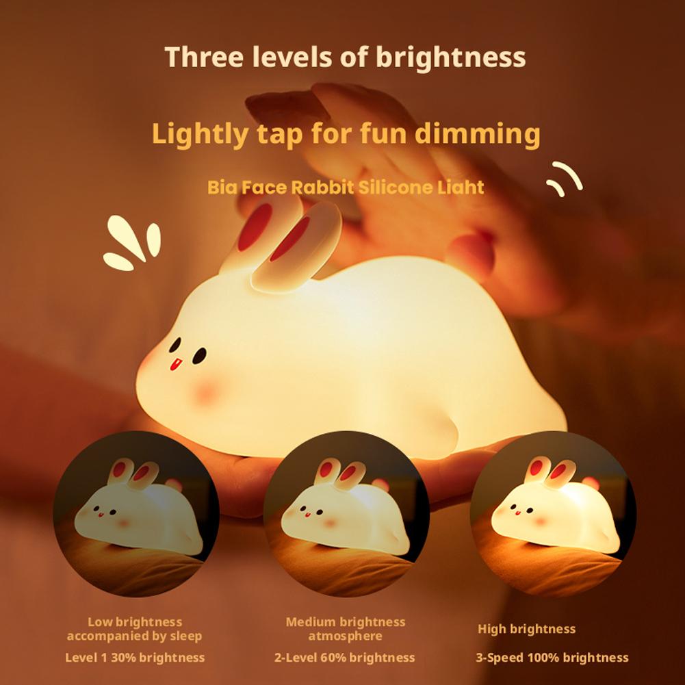 Rechargeable LED Silicone Night Light Light Up Bunnies Big Face Rabbit Decor Cute Bunny Lamp Novelty Gifts Kids Room Bedroom