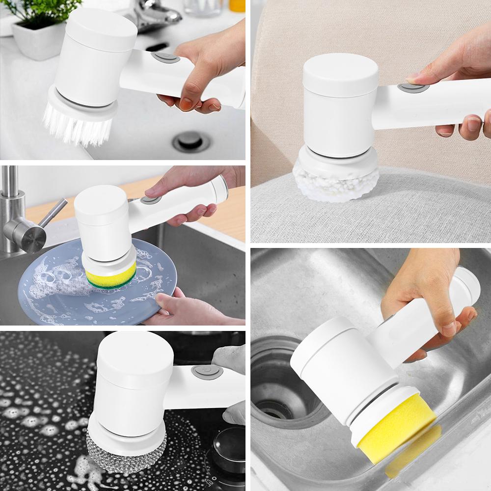 5 in 1 Multipurpose Electric Spin Scrubber Kitchen Tank Shoe Dish Washing Cleaning Brush Dishwashing Electric Cleaning Brush