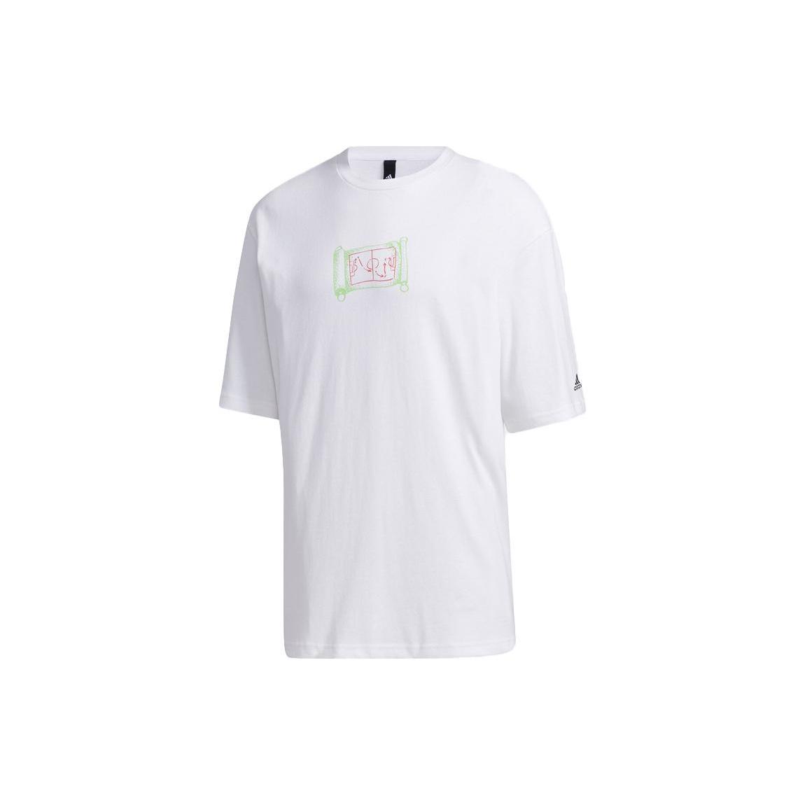 adidas Multi-Color Printing Pattern Round Neck Short Sleeve White Men s GF3985 XXL