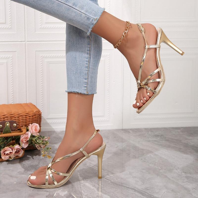Fashion 2025 Sandals Women's Shoes Summer High Heels Stiletto Elegant Party Stripper Fashion Sexy Gold Designer Women Sandals