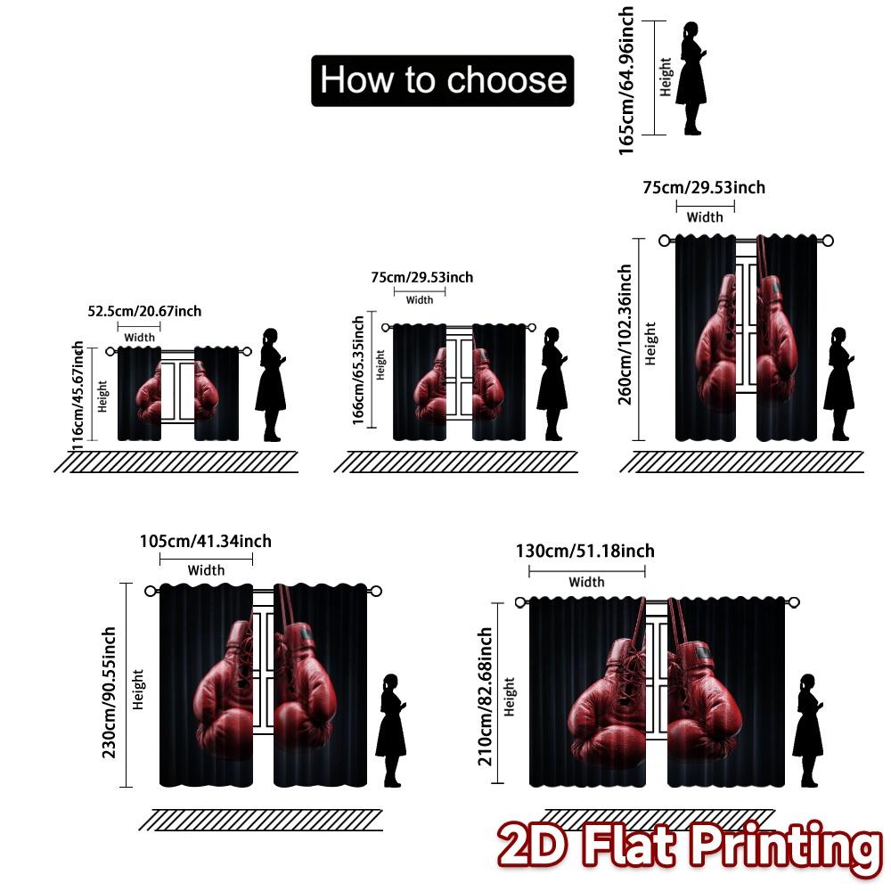 2pcs   2D FLAT PRINTING Curtains (Without Rod) Boxing Passion Popular Curtain Versatile Polyester Curtains Gifts Suitable for