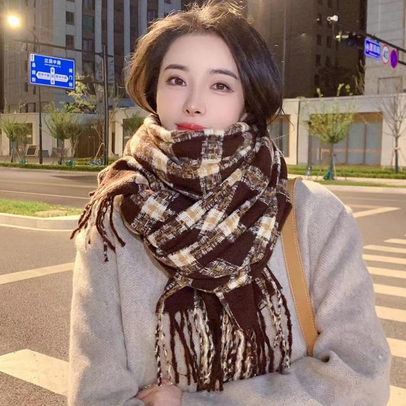 Autumn And Winter Plaid Scarf Thickened Imitation Cashmere Shawl Female Student Couple Warm Scarf