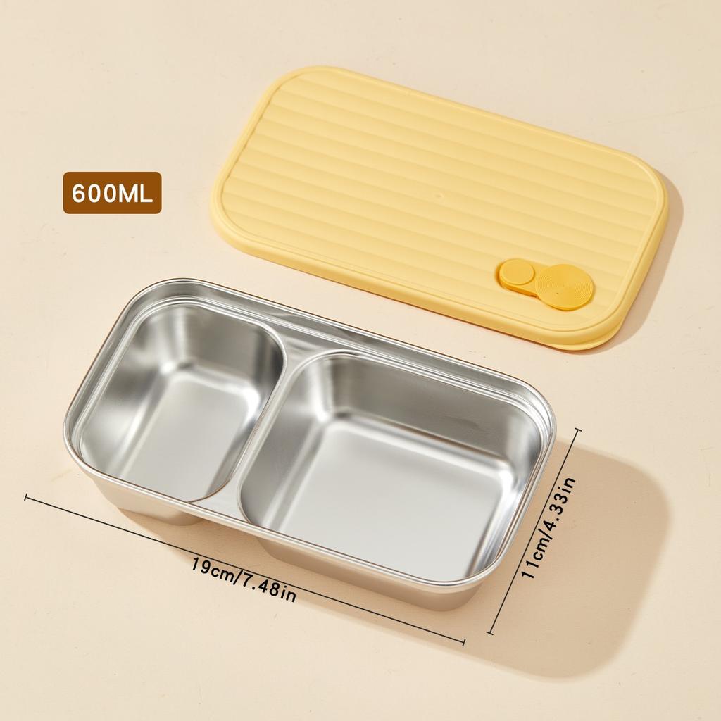 Portable Lunch Box Outdoor Picnic 1/2 Grids Large Capacity Fruit Salad Food Storage Container 304 Stainless Steel Bento Box