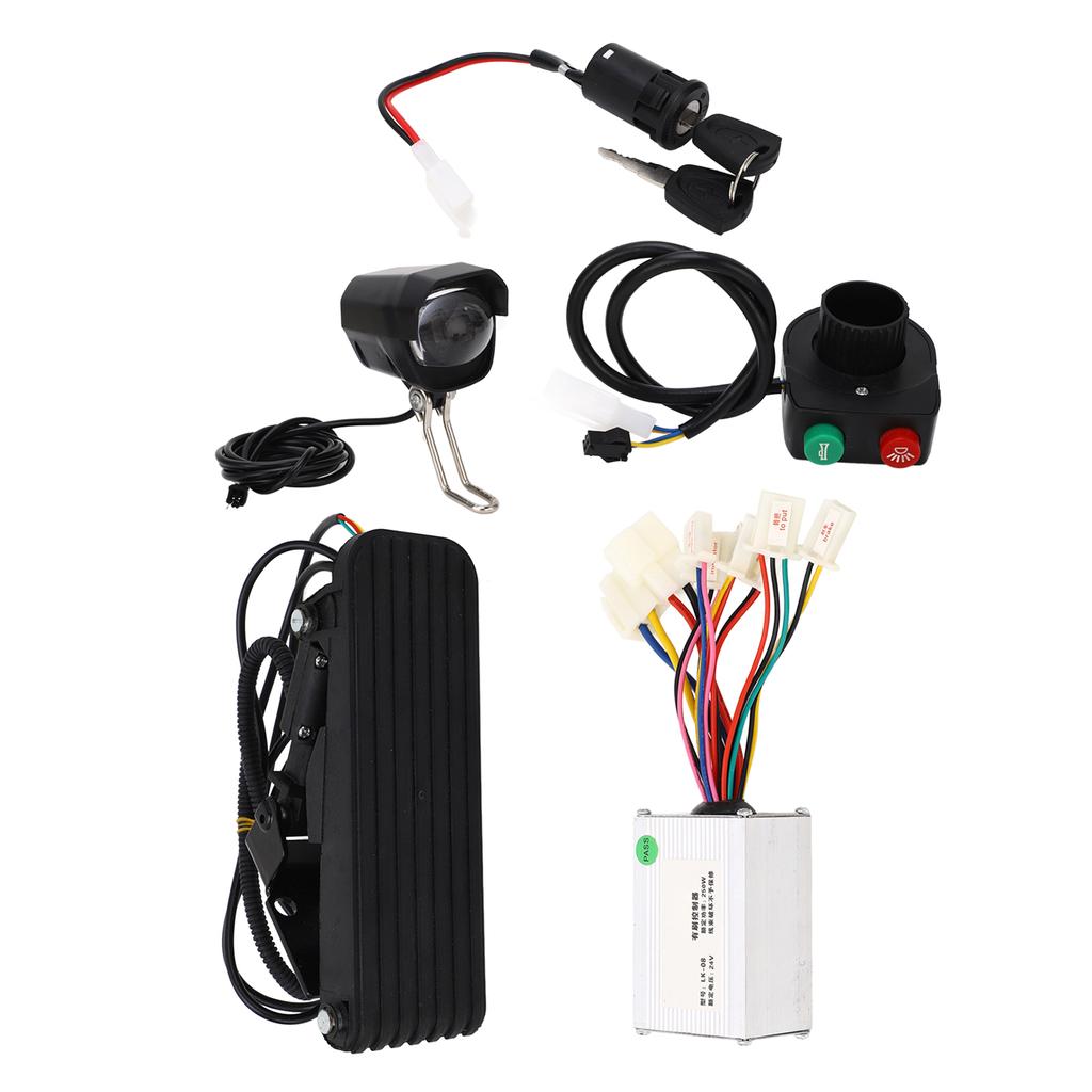 24V 250W Motor Brushed Controller Lithium Electric Bike Foot Pedal Throttle Headlight Speed Controller Kit