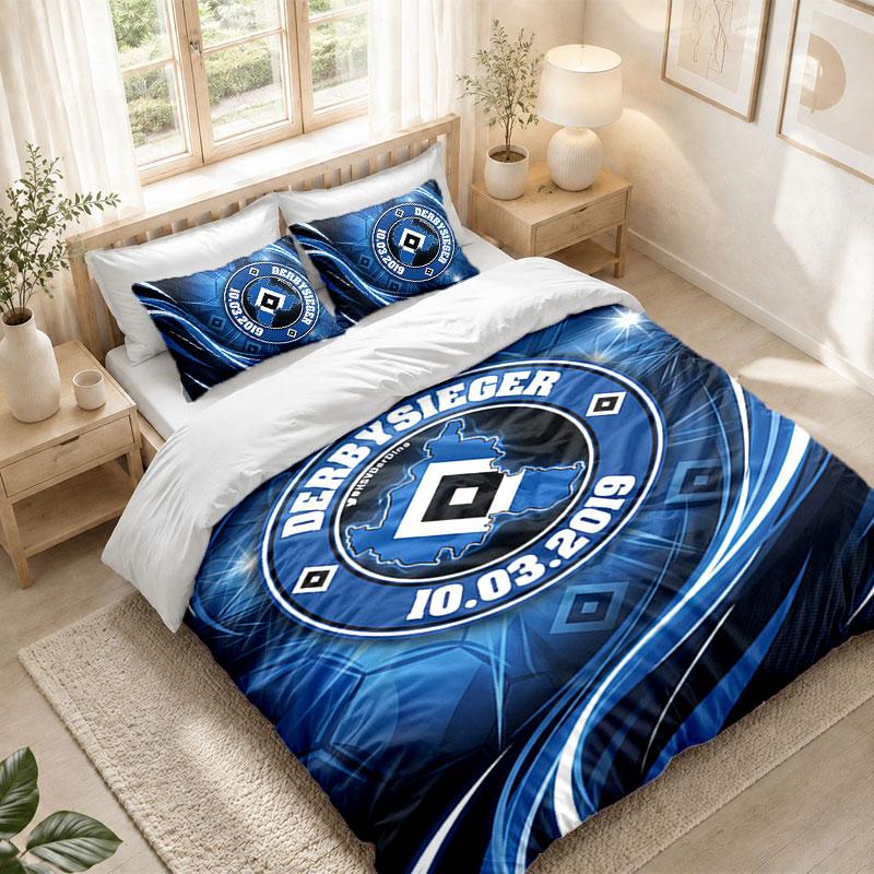 Bettwäsche-Set 1 Bettbezug 2 Kissenbezüge Hamburger SV Fußball-Print Schlafzimmer Heimdekoration 135cmx200cm