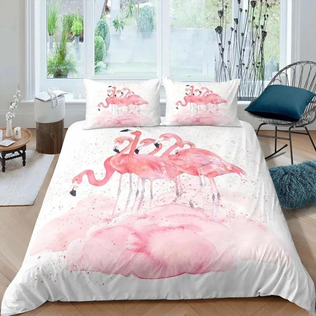 3D Print Flamingo Flowers Tropical Animal 3D Duvet Cover Bedding Set Comforter Linen Pillowcases Single Double Twin King Queen