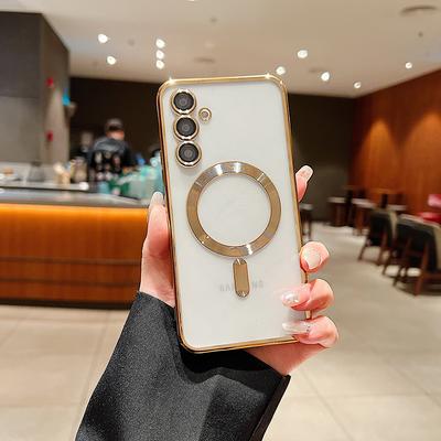 Luxury Plating Clear Silicone Phone Case For Samsung Galaxy A14 A24 A34 A54 Magnetic Lens Protection Case Back Cover A34 Cases