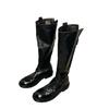 Cowhide version~ Grape mother retro pleated thick-soled long-leg knight boots female British style thin leather high-leg boots