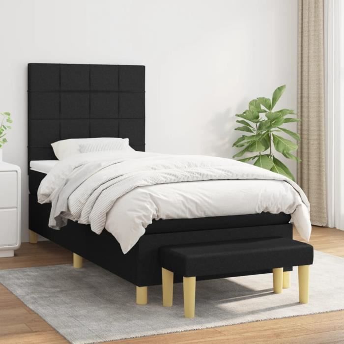 3137127 vidaXL Lit à sommier tapissier avec matelas Noir 90x200 cm Tissu