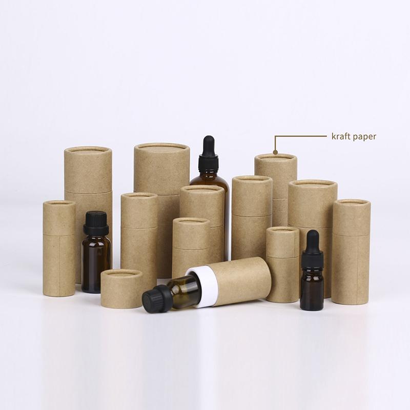Kraft Paper Tube Jar 10ml 20ml 30ml Cylinder for Essential Oil Bottle Secure Packaging Box for Travel and Gift Wrapping