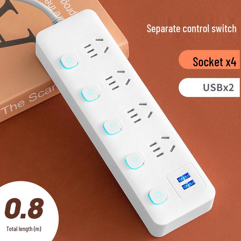 Multi-Function Household Power Strip with Cord, featuring a Multi-Hole Socket Panel for Dorms