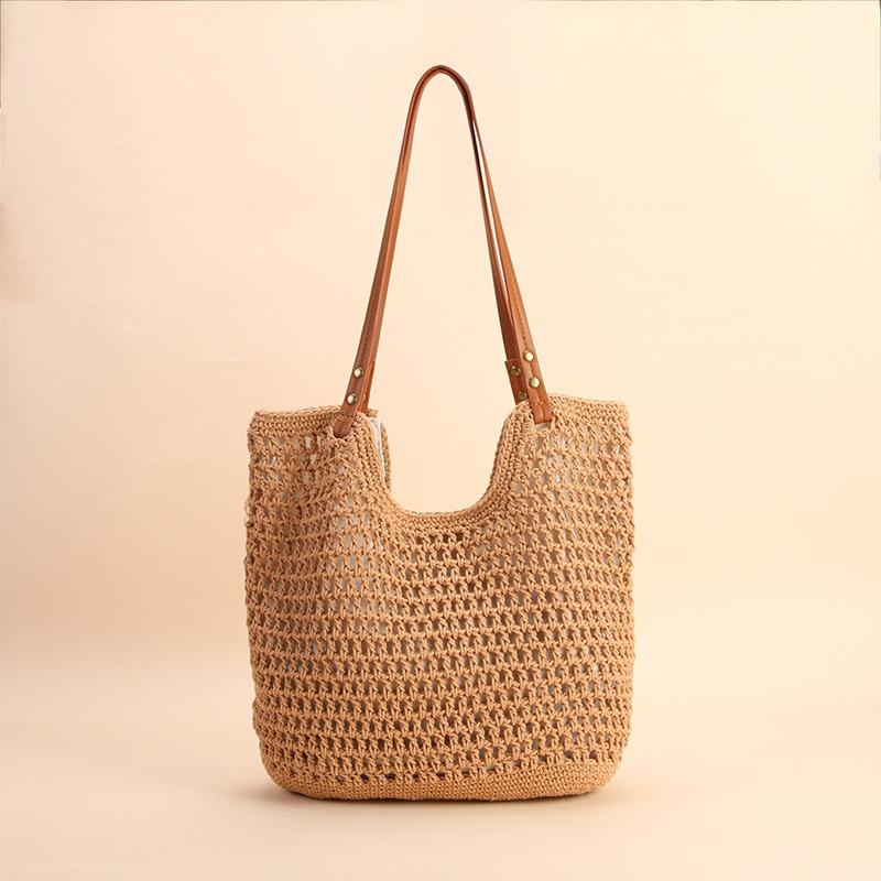 

New large-capacity hand-woven bags, women s Sen Meng woven bags, beach vacation shoulder bags, tote bags хаки