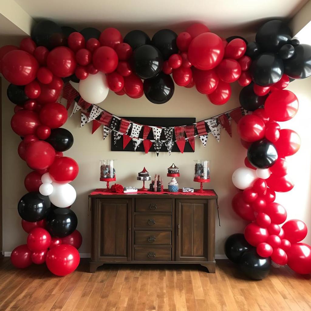 128Pcs Red, White, Black Latex Balloon Set Suitable for Birthday Parties, Weddings, Valentine's Day Party Decoration