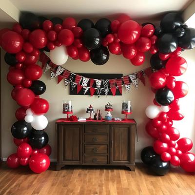 128Pcs Red, White, Black Latex Balloon Set Suitable for Birthday Parties, Weddings, Valentine's Day Party Decoration