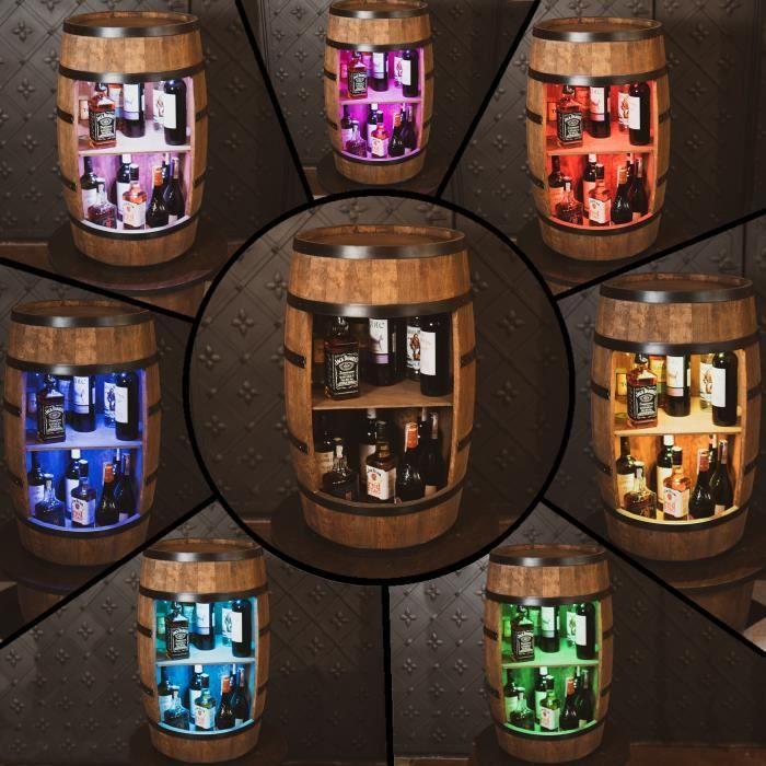 Casier À Vin - Creative Cooper - Tonneau En Bois - 30 Bouteilles - Éclairage LED - 80cm Wengé