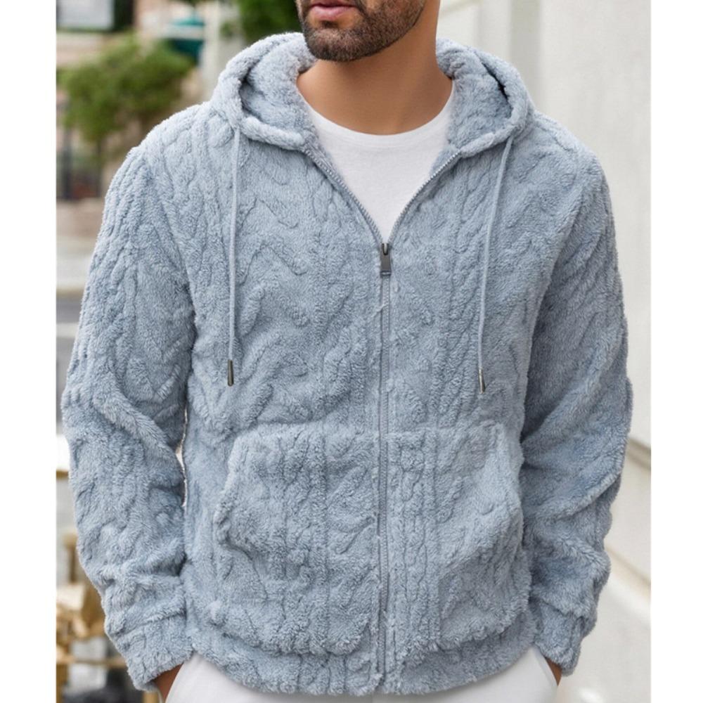 Mens Elegant Leisure Casual Plush Hooded Jacket European Style 2025 Winter Classic Basic Tops Outerwear Men Slim Comfy Jackets