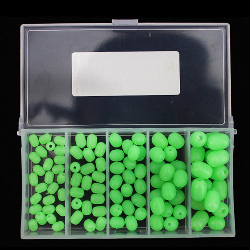 100pcs/box 5 Sizes Sea Fishing Cylindrical Luminous Green Soft Rubber Beads Anti-Collision Bean Suit For Sabiki Snapper Lure Rig