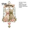 Wood And Metal Wall Decor Floral Cat Couple Welcome Sign, Wooden Hanging Ornament, Pastoral Garden Balcony Ornaments Art Plaque for Living Room