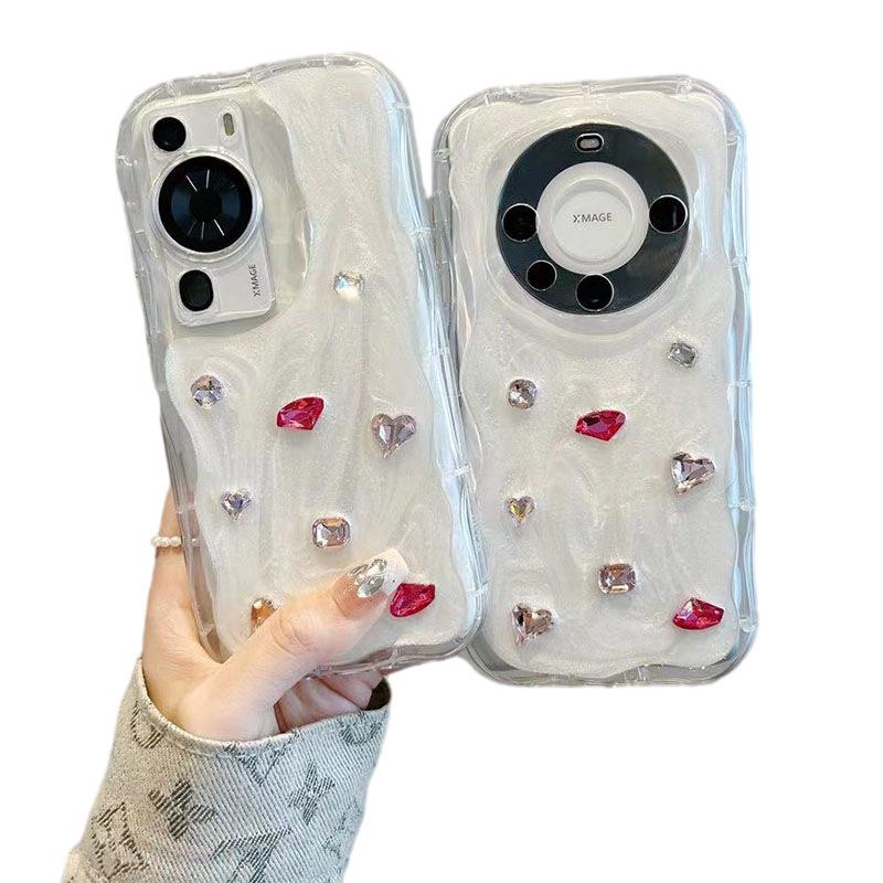 ins niche premium three-dimensional pink broken diamond all-inclusive soft case mobile phone protective case