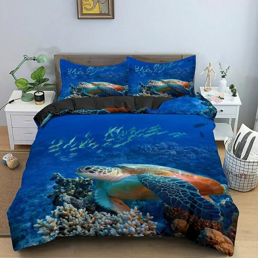 Sea Turtle Shark Comfortable Duvet Quilt Cover Pillowcase Bedding Set Children Bedroom Decoration Home Textile
