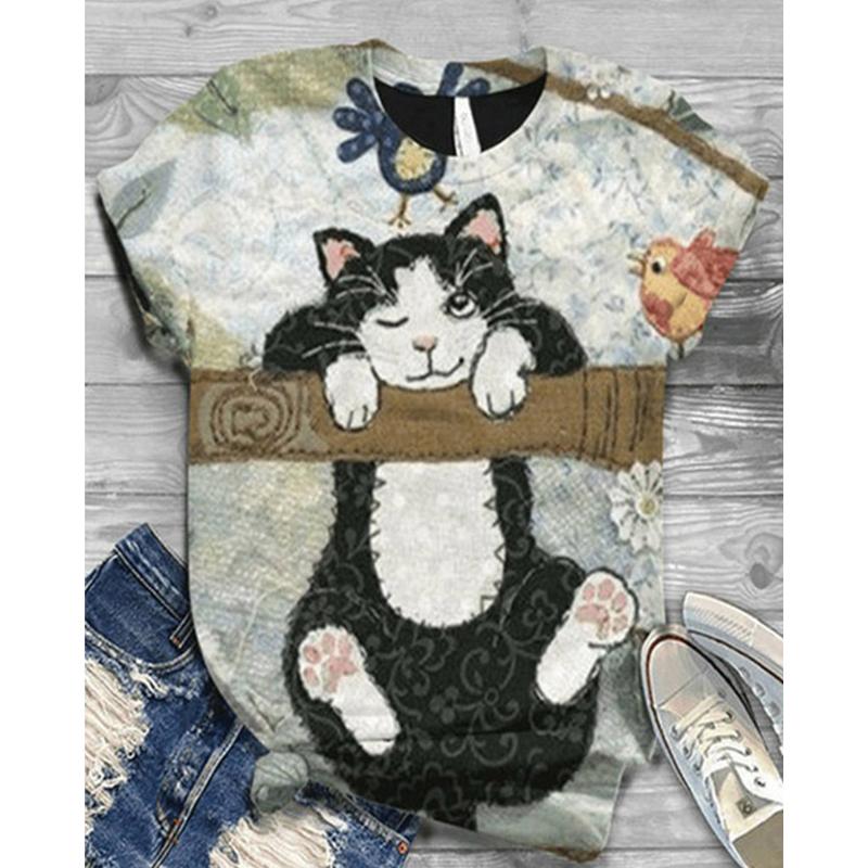 

Летняя женская футболка Naughty Cat Fun с круглым вырезом и коротким рукавом
