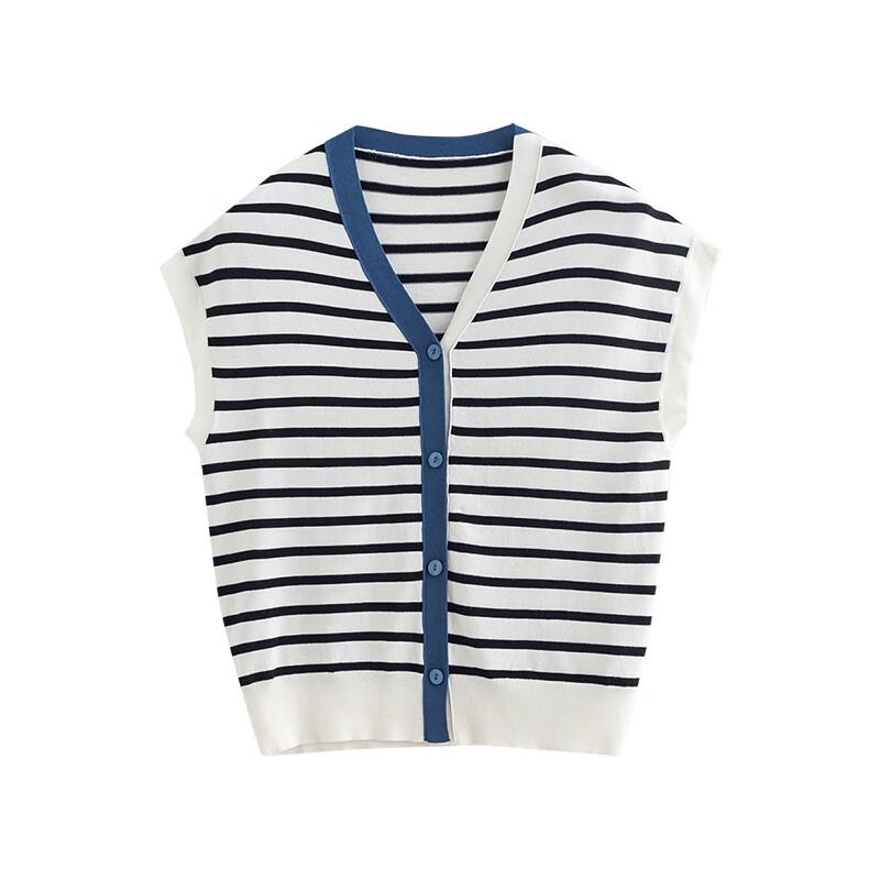 Women's Asymmetrical Color Block Striped Sleeveless V-Neck Knit Top