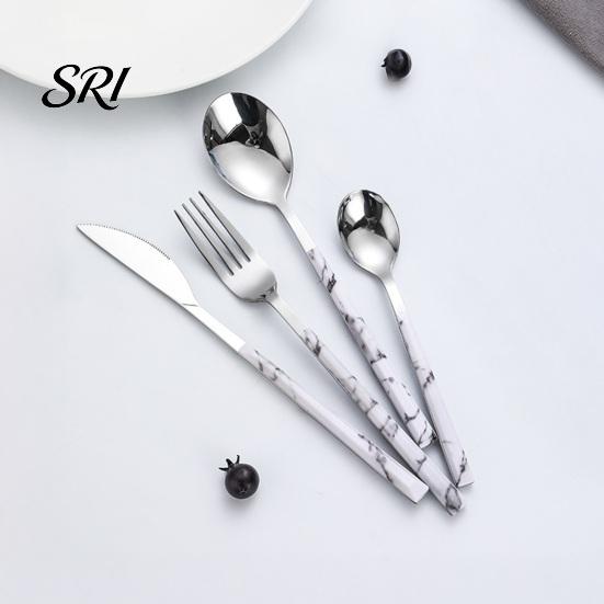 Stylish Dining Utensils Stainless Steel Tableware Set 5 Piece Ergonomic Marble Handle Flatware Includes Steak Knife Fork Spoon Coffee Durable And for