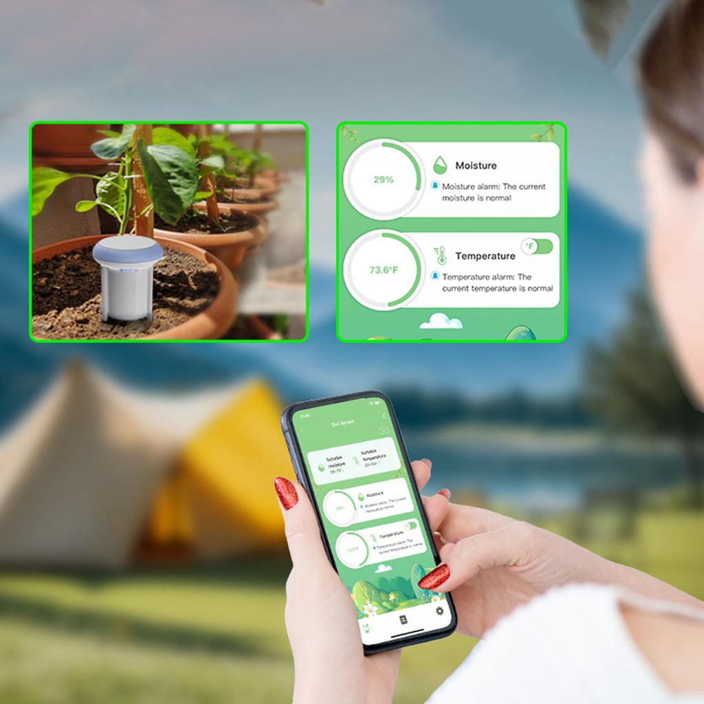 Smart Soil Sensor, WiFi Soil Temperature Sensor, Digital Plant Tester for Moist, IP66 Waterproofing Works with Automatic Watering Systems, Real Time