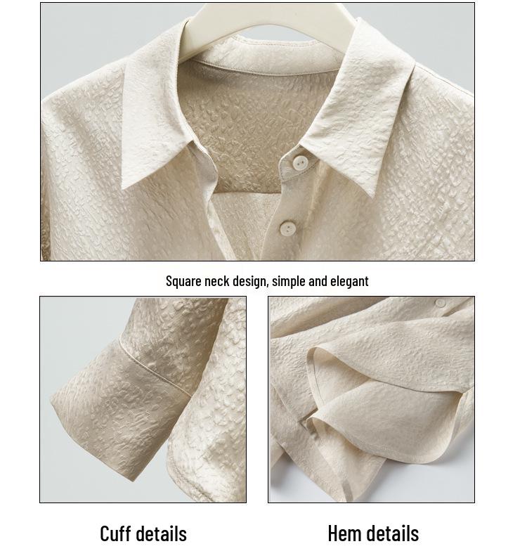 Elegant Women's Jacquard Silk Blouse - Long Sleeve Solid Mulberry Silk Top for Spring 2026