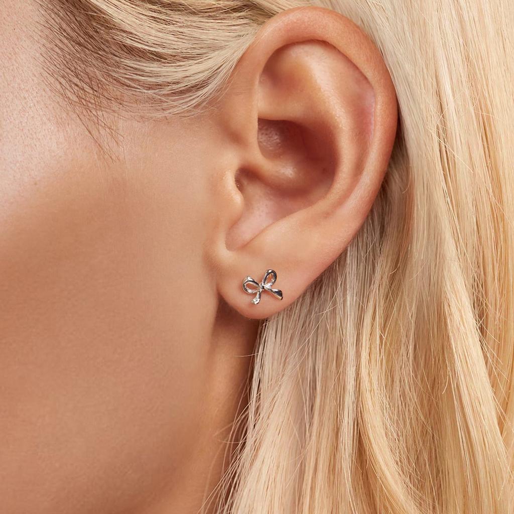 Silver minimalist bow stud earrings 925 silver