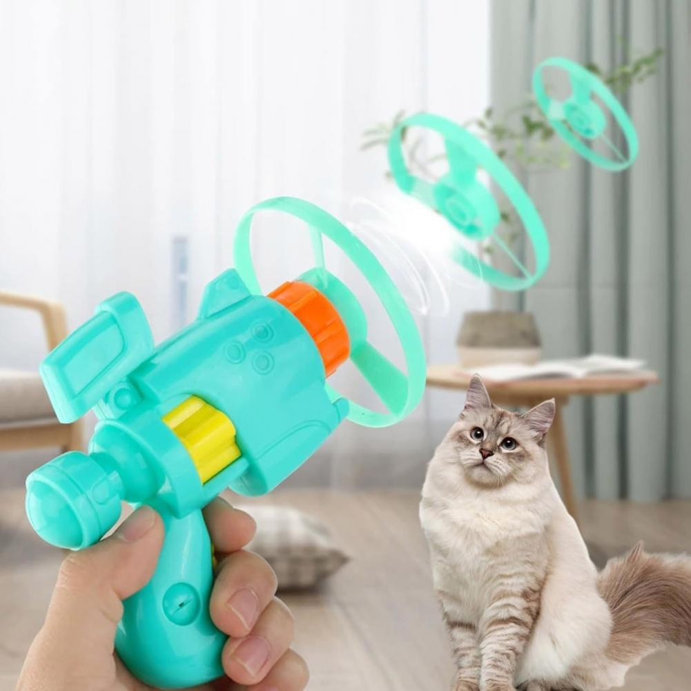 Flying Disc Launcher for Cats Pet Toy Cat Toy Set with Light-up Flying Disc Launcher for Indoor Outdoor Fun for Exercise