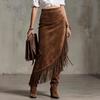 Retro Western European Suede Skirt with Irregular Design, Solid Color, 2026 Style