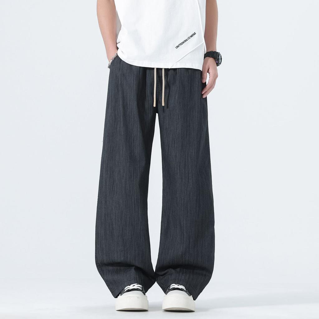 American Solid Color Simple Trendy Brand Scimitar Casual Pants Men's Summer Thin Loose Wide Leg Drape Versatile Long Pants
